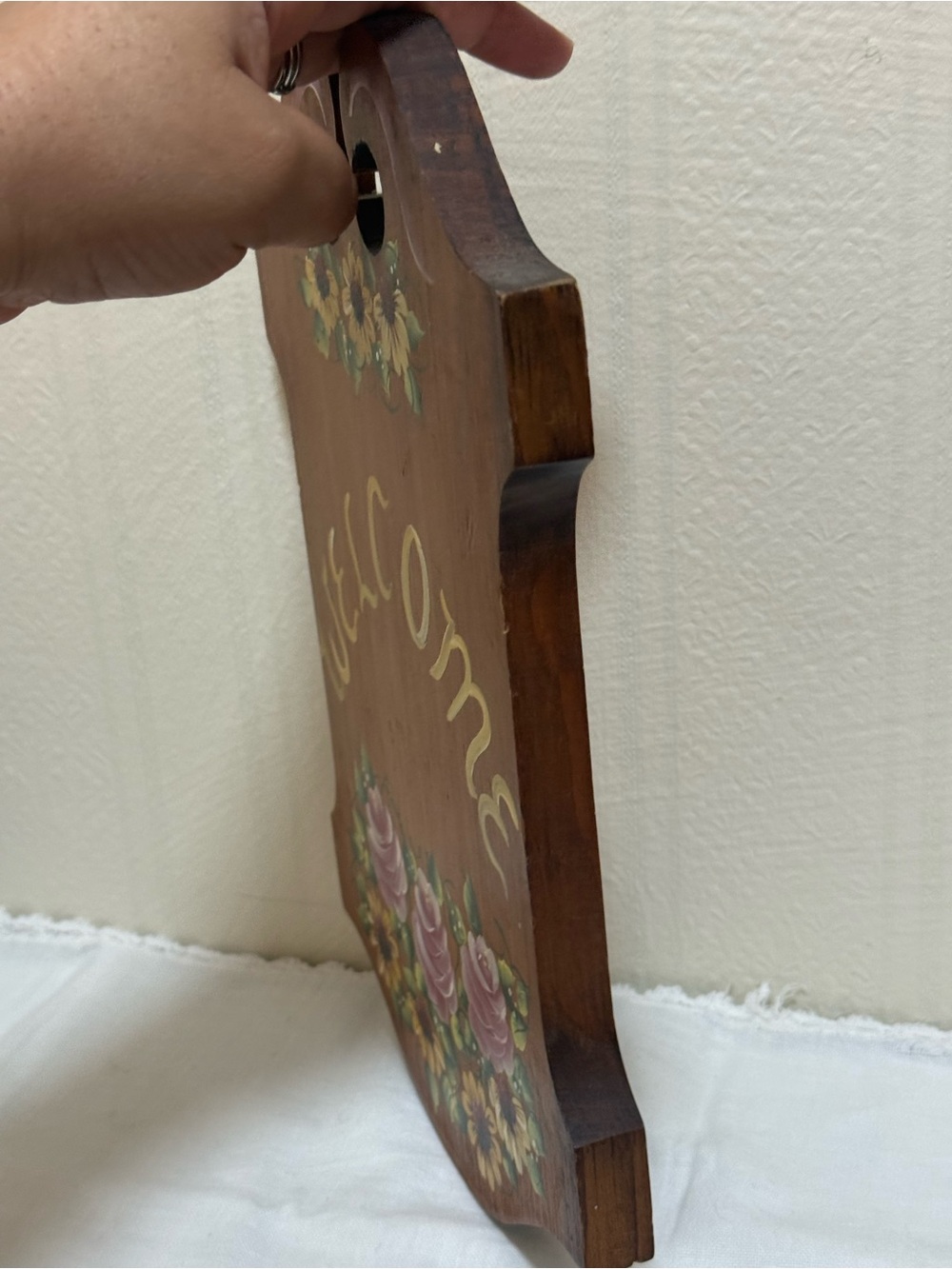 Welcome Hand-Painted Wood Wall Sign - Floral Pink and Yellow - Picture 5 of 9